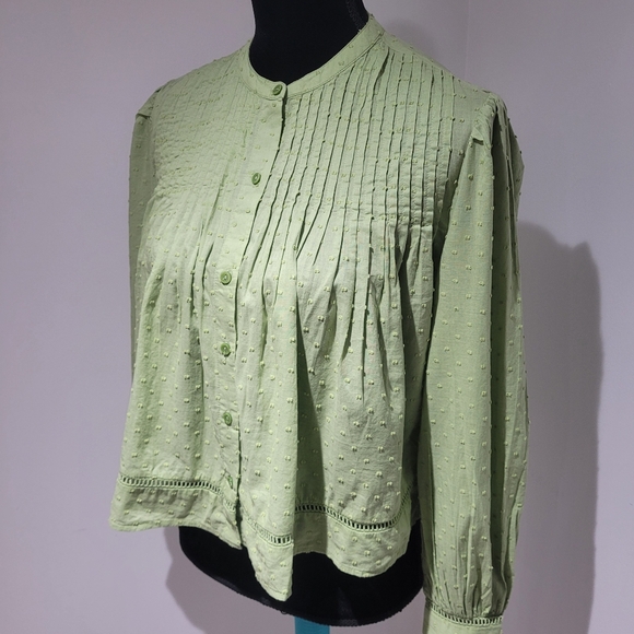 Old Navy Women's Swiss Dot Button-Down Long Sleeve Pintuck Top XS Green Bohemian - Picture 3 of 9